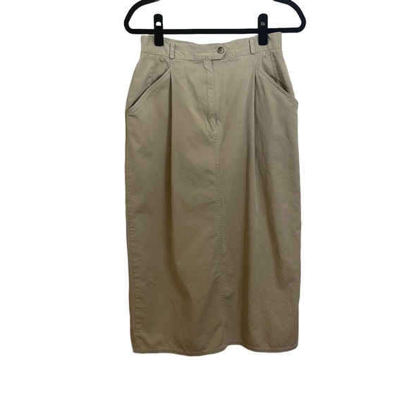 Charter club khaki midi skirt. Size 12 cotton side pockets belt loops zipper - Picture 1 of 12